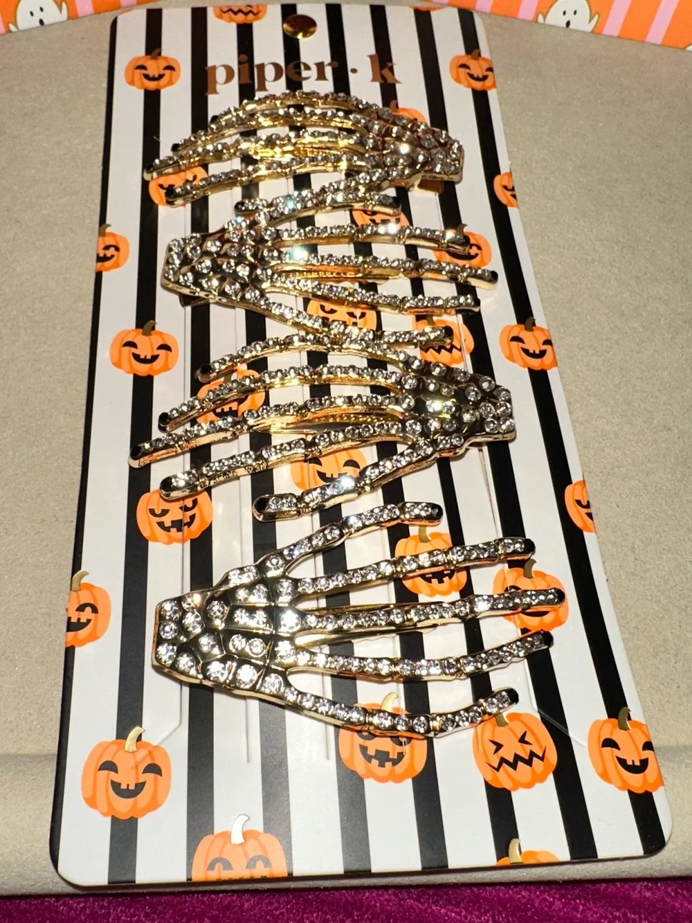 Piper.k Halloween Cat & Ghost Enamel Hair Claw Clip with Skeleton Crystal Clips